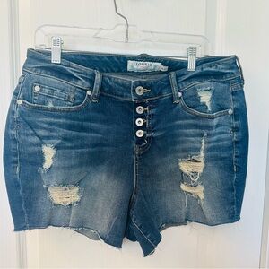 Torrid Women's Distressed Jean Shorts. Button front. Size 14.